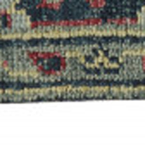 Homeroots 8' X 10' Blue Green And Red Wool Floral Hand Knotted Distressed Stain Resistant Area Rug With Fringe  Wool 511638