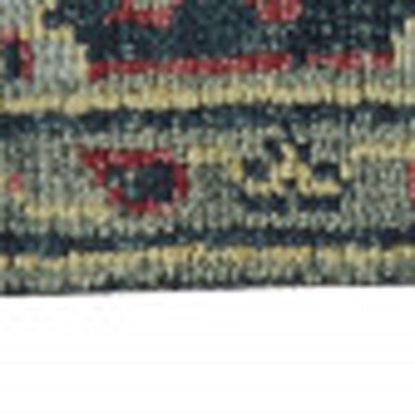 Homeroots 8' X 10' Blue Green And Red Wool Floral Hand Knotted Distressed Stain Resistant Area Rug With Fringe  Wool 511638