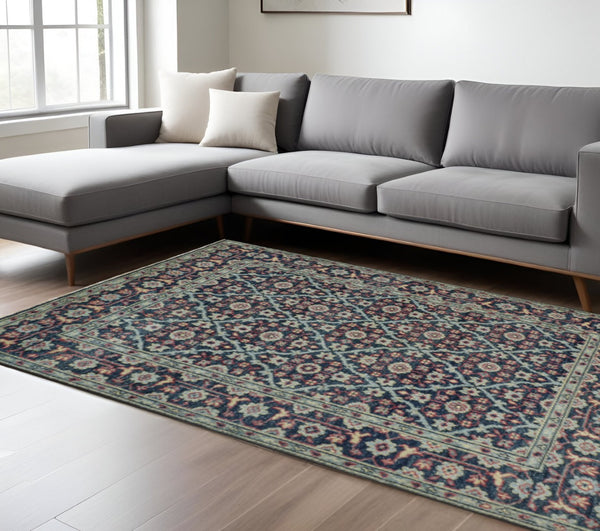 HomeRoots 8' Hand-Knotted Wool Floral Area Rug - Vintage-Style Blue Green Red Design, Stain-Resistant & Durable 8' X 10' 511638