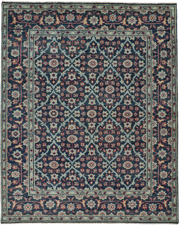 Homeroots 9' X 12' Blue Green And Red Wool Floral Hand Knotted Distressed Stain Resistant Area Rug With Fringe  Wool 511639