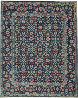Homeroots 10' X 13' Blue Green And Red Wool Floral Hand Knotted Distressed Stain Resistant Area Rug With Fringe  Wool 511640