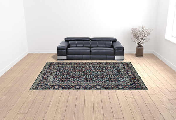Homeroots 10' X 13' Blue Green And Red Wool Floral Hand Knotted Distressed Stain Resistant Area Rug With Fringe  Wool 511640