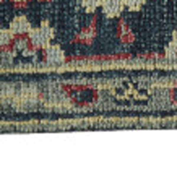 Homeroots 10' X 13' Blue Green And Red Wool Floral Hand Knotted Distressed Stain Resistant Area Rug With Fringe  Wool 511640