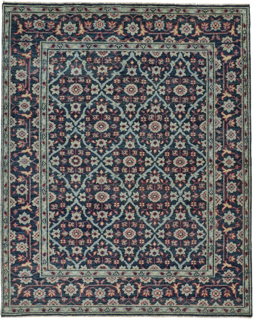 HomeRoots 8' Hand-Knotted Wool Floral Area Rug - Vintage-Style Blue Green Red Design, Stain-Resistant & Durable 2' X 3' 511642