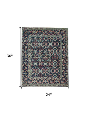 Homeroots 2' X 3' Blue And Green Wool Floral Hand Knotted Distressed Area Rug With Fringe  Wool 511642