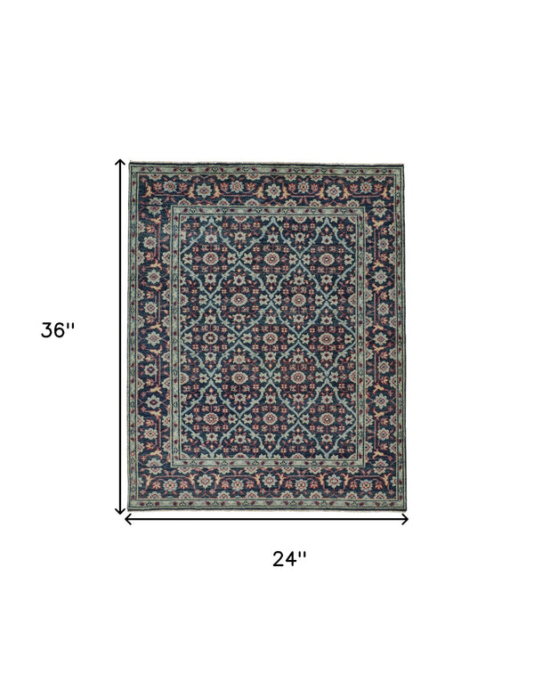 Homeroots 2' X 3' Blue And Green Wool Floral Hand Knotted Distressed Area Rug With Fringe  Wool 511642