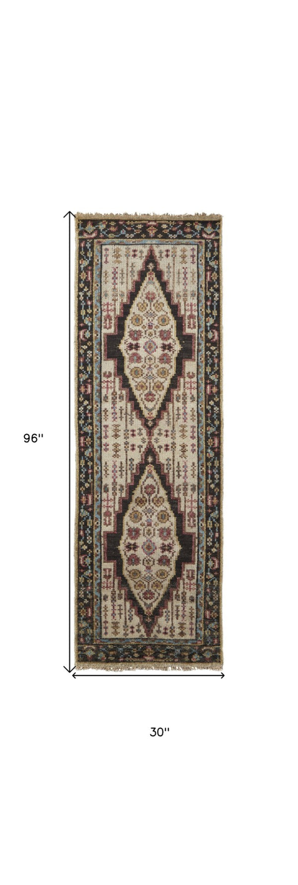 HomeRoots 8' Hand-Knotted Wool Floral Runner Rug in Green and Ivory - Vintage Style with Durable Design 8' Runner 511655