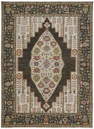 HomeRoots 8' Hand-Knotted Wool Floral Runner Rug in Green and Ivory - Vintage Style with Durable Design 2' X 3' 511656