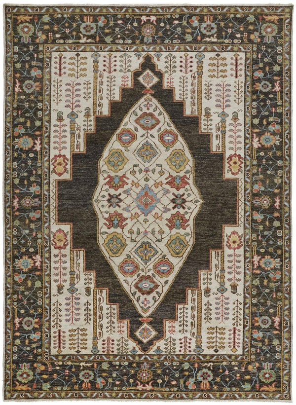 HomeRoots 8' Hand-Knotted Wool Floral Runner Rug in Green and Ivory - Vintage Style with Durable Design 2' X 3' 511656