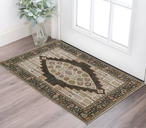HomeRoots 8' Hand-Knotted Wool Floral Runner Rug in Green and Ivory - Vintage Style with Durable Design 2' X 3' 511656