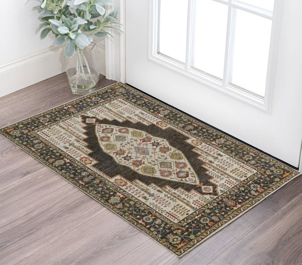 HomeRoots 8' Hand-Knotted Wool Floral Runner Rug in Green and Ivory - Vintage Style with Durable Design 2' X 3' 511656
