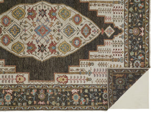 HomeRoots 8' Hand-Knotted Wool Floral Runner Rug in Green and Ivory - Vintage Style with Durable Design 2' X 3' 511656