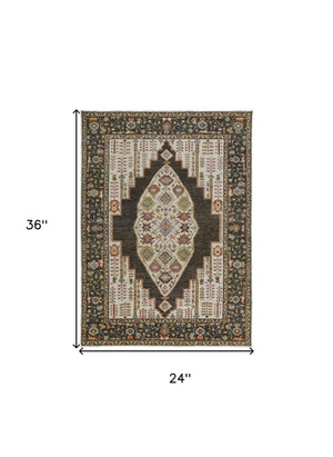 HomeRoots 8' Hand-Knotted Wool Floral Runner Rug in Green and Ivory - Vintage Style with Durable Design 2' X 3' 511656