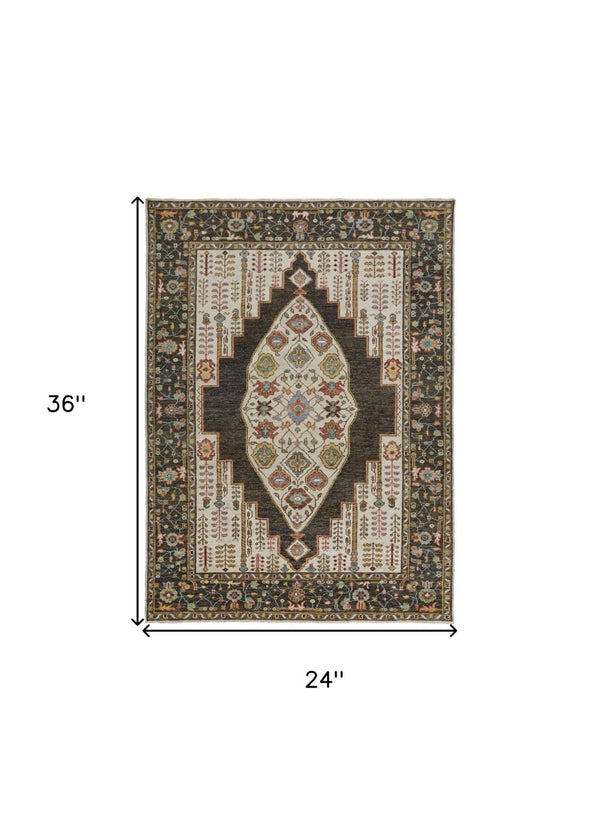 HomeRoots 8' Hand-Knotted Wool Floral Runner Rug in Green and Ivory - Vintage Style with Durable Design 2' X 3' 511656