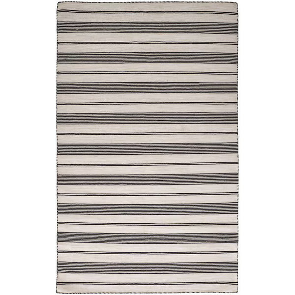 Homeroots 4' X 6' Black And White Striped Dhurrie Hand Woven Stain Resistant Area Rug Black,White Other Material 511657