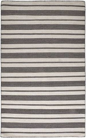 Homeroots 5' X 8' Black And White Striped Dhurrie Hand Woven Stain Resistant Area Rug Black,White Other Material 511658