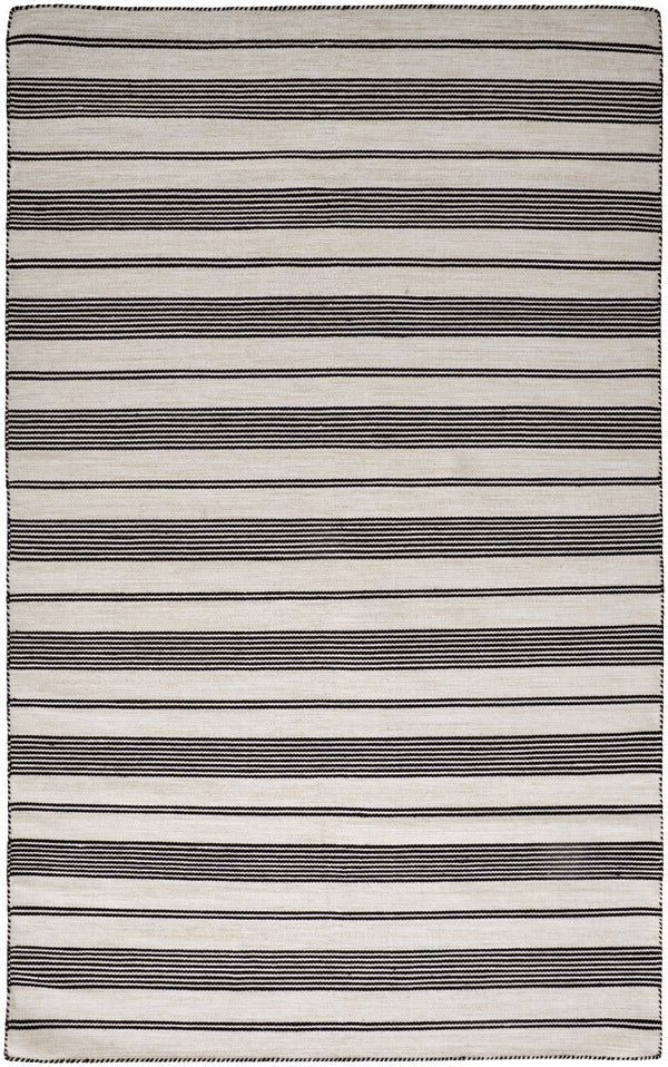 Homeroots 5' X 8' Black And White Striped Dhurrie Hand Woven Stain Resistant Area Rug Black,White Other Material 511658