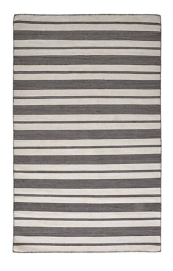 Homeroots 8' X 11' Black And White Striped Dhurrie Hand Woven Stain Resistant Area Rug Black,White Other Material 511659