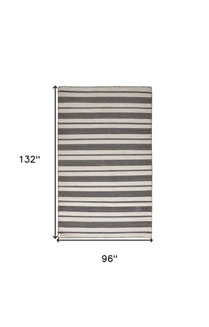 Homeroots 8' X 11' Black And White Striped Dhurrie Hand Woven Stain Resistant Area Rug Black,White Other Material 511659