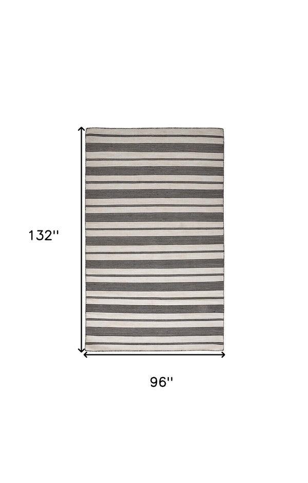 Homeroots 8' X 11' Black And White Striped Dhurrie Hand Woven Stain Resistant Area Rug Black,White Other Material 511659