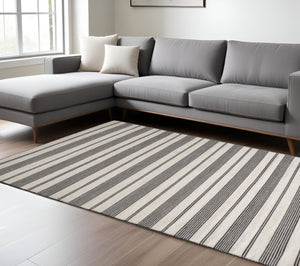 HomeRoots 4' Hand Woven Black and White Striped Area Rug - Eco-Friendly, Durable, and Stylish for Any Room 8' X 11' 511659