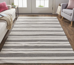 HomeRoots 4' Hand Woven Black and White Striped Area Rug - Eco-Friendly, Durable, and Stylish for Any Room 8' X 11' 511659