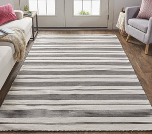 Homeroots 8' X 11' Black And White Striped Dhurrie Hand Woven Stain Resistant Area Rug Black,White Other Material 511659