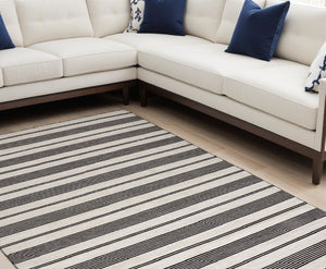 Homeroots 8' X 11' Black And White Striped Dhurrie Hand Woven Stain Resistant Area Rug Black,White Other Material 511659