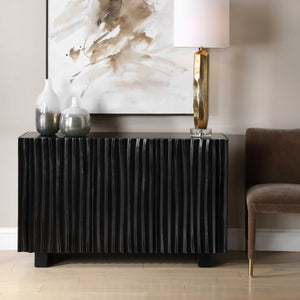 Uttermost Mercado Hand-carved Paulownia Wood Cabinet with Three Doors in Black