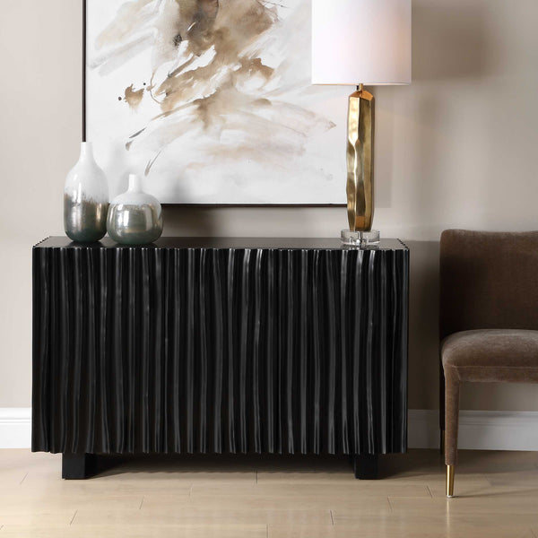 Uttermost Mercado Hand-carved Paulownia Wood Cabinet with Three Doors in Black
