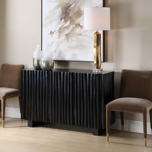 Uttermost Mercado Hand-carved Paulownia Wood Cabinet with Three Doors in Black