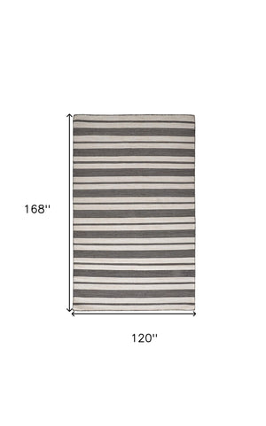 Homeroots 10' X 14' Black And White Striped Dhurrie Hand Woven Stain Resistant Area Rug Black,White Other Material 511660
