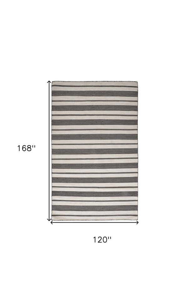 Homeroots 10' X 14' Black And White Striped Dhurrie Hand Woven Stain Resistant Area Rug Black,White Other Material 511660