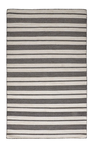 Homeroots 10' X 14' Black And White Striped Dhurrie Hand Woven Stain Resistant Area Rug Black,White Other Material 511660