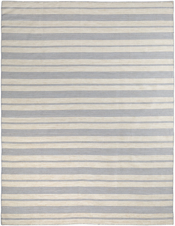 Homeroots 4' X 6' Blue And Ivory Striped Hand Woven Area Rug Blue,Ivory,Tan Recycled Pet 511661