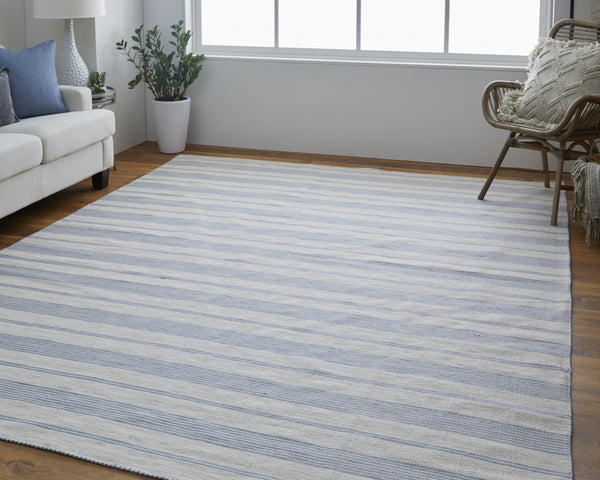 Homeroots 5' X 8' Blue Ivory And Tan Striped Dhurrie Hand Woven Stain Resistant Area Rug Blue,Ivory,Tan Other Material 511662