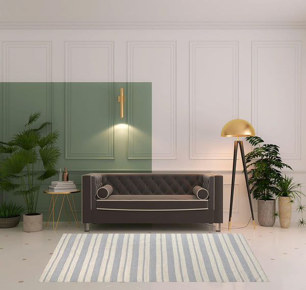 Homeroots 5' X 8' Blue Ivory And Tan Striped Dhurrie Hand Woven Stain Resistant Area Rug Blue,Ivory,Tan Other Material 511662