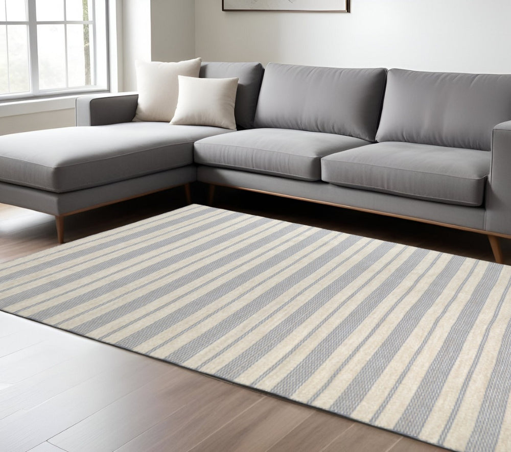 HomeRoots 4' Hand Woven Black and White Striped Area Rug - Eco-Friendly, Durable, and Stylish for Any Room 8' X 11' 511663