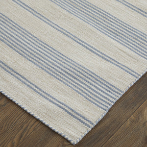 Homeroots 8' X 11' Blue Ivory And Tan Striped Dhurrie Hand Woven Stain Resistant Area Rug Blue,Ivory,Tan Other Material 511663