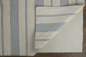 Homeroots 8' X 11' Blue Ivory And Tan Striped Dhurrie Hand Woven Stain Resistant Area Rug Blue,Ivory,Tan Other Material 511663