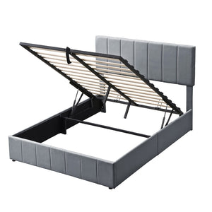 English Elm Full Size Linen Upholstered Platform Bed with Hydraulic Lift Storage and Foam Headboard N708P201551E