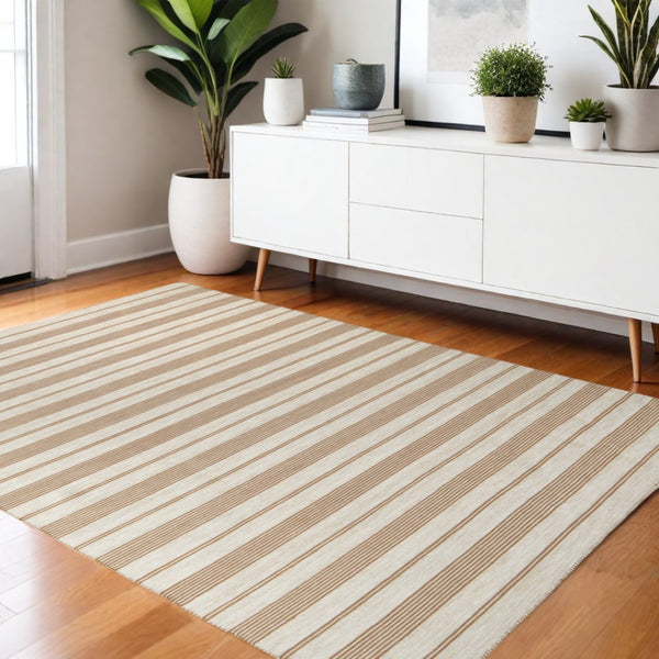 HomeRoots 4' Hand Woven Black and White Striped Area Rug - Eco-Friendly, Durable, and Stylish for Any Room 4' X 6' 511665