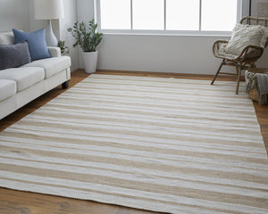 Homeroots 4' X 6' Brown And Ivory Striped Hand Woven Area Rug Ivory,Taupe,Brown Recycled Pet 511665