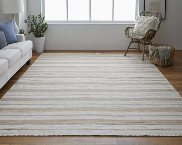 Homeroots 5' X 8' Ivory Taupe And Brown Striped Dhurrie Hand Woven Stain Resistant Area Rug Ivory,Taupe,Brown Other Material 511666