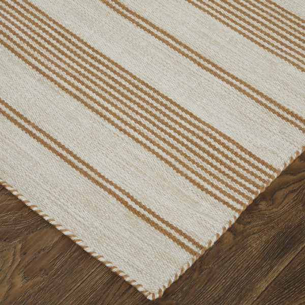 Homeroots 5' X 8' Ivory Taupe And Brown Striped Dhurrie Hand Woven Stain Resistant Area Rug Ivory,Taupe,Brown Other Material 511666