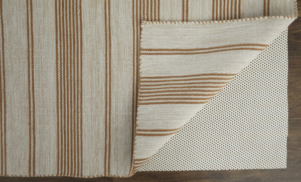 Homeroots 5' X 8' Ivory Taupe And Brown Striped Dhurrie Hand Woven Stain Resistant Area Rug Ivory,Taupe,Brown Other Material 511666