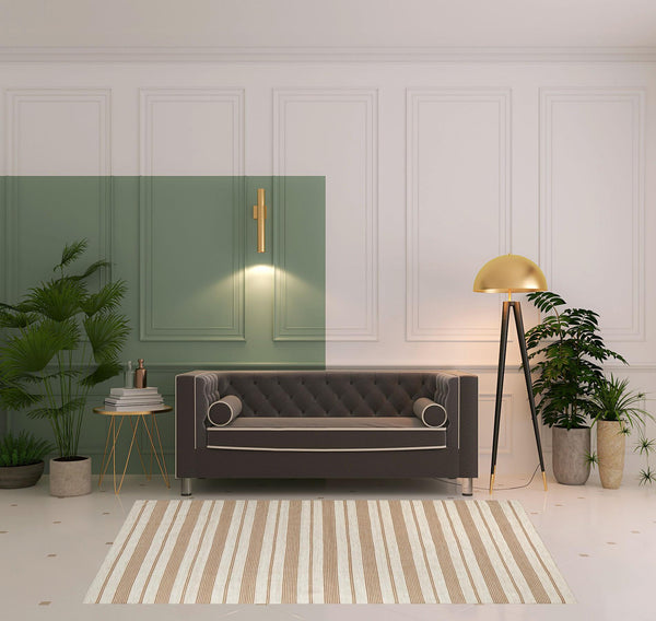 Homeroots 5' X 8' Ivory Taupe And Brown Striped Dhurrie Hand Woven Stain Resistant Area Rug Ivory,Taupe,Brown Other Material 511666