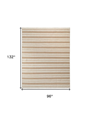 Homeroots 8' X 11' Brown And Ivory Striped Hand Woven Area Rug Ivory,Taupe,Brown Recycled Pet 511667