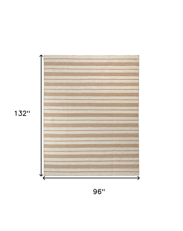 Homeroots 8' X 11' Brown And Ivory Striped Hand Woven Area Rug Ivory,Taupe,Brown Recycled Pet 511667