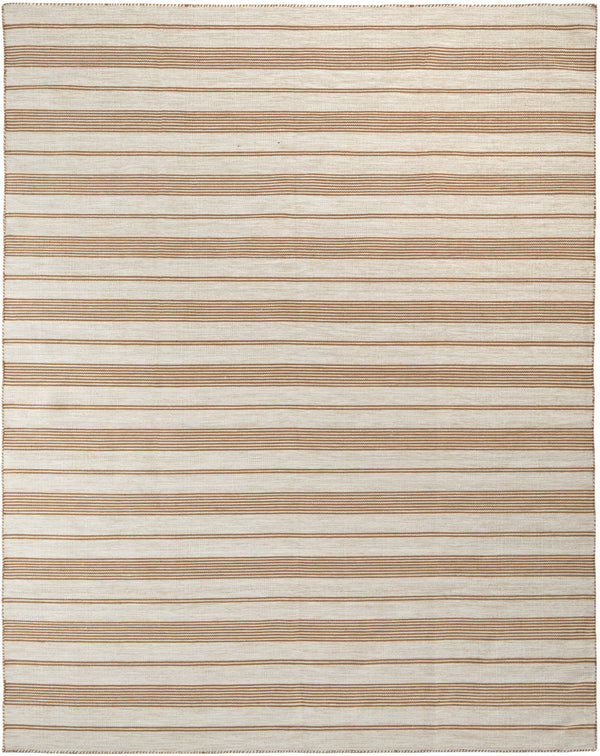 Homeroots 8' X 11' Brown And Ivory Striped Hand Woven Area Rug Ivory,Taupe,Brown Recycled Pet 511667